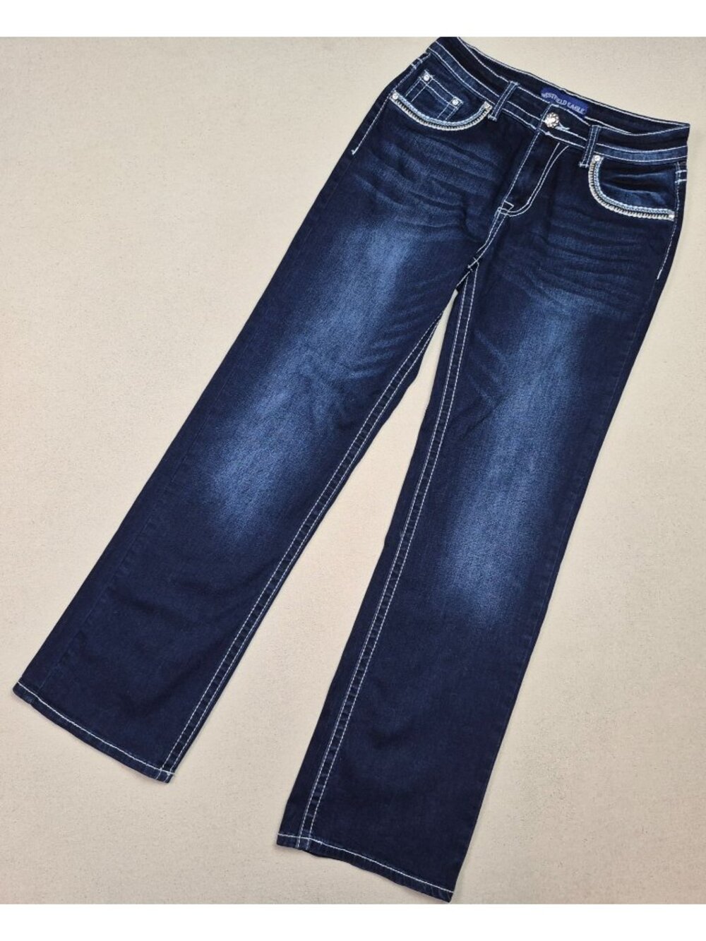 Westfield Eagle Womens Blue Jeans Embellished Straight Boho Dark Wash Sz 9 29/32